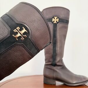 Tory Burch Tall Brown Pebbled Leather Riding Boots | US 10